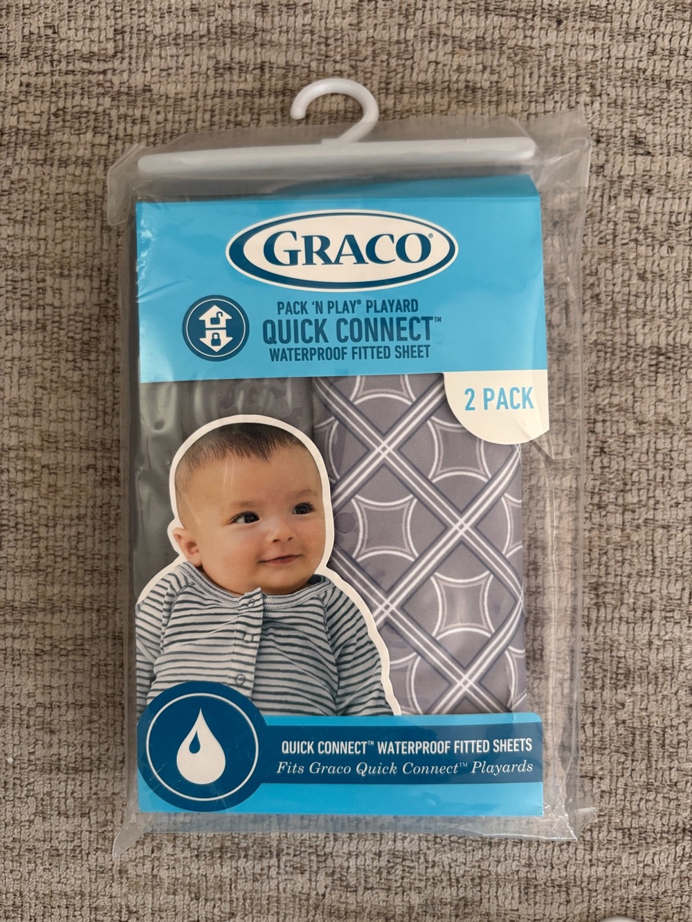Graco Quick Connect Waterproof Fitted Sheets - Gray/White (2 Pack)